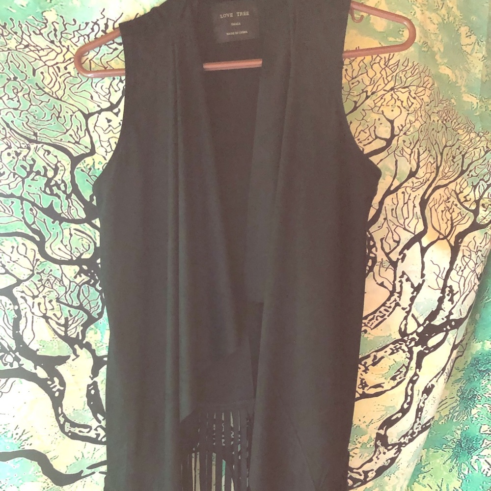 Black faux suede vest with fringes